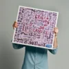 Ayat Al-Kursi Square Kufic Arabic calligraphy canvas print with watercolor effect.