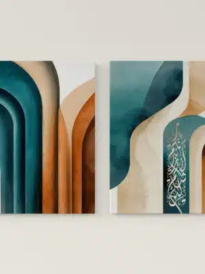 Luxury abstract canvas prints featuring soft curves and geometric layering
